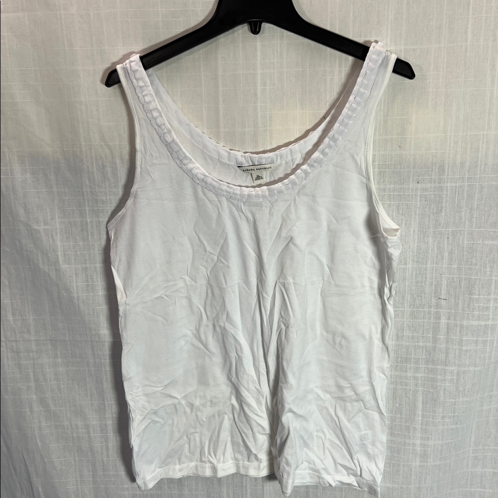 Banana Republic White Tank Top with Silk Trim Detailing